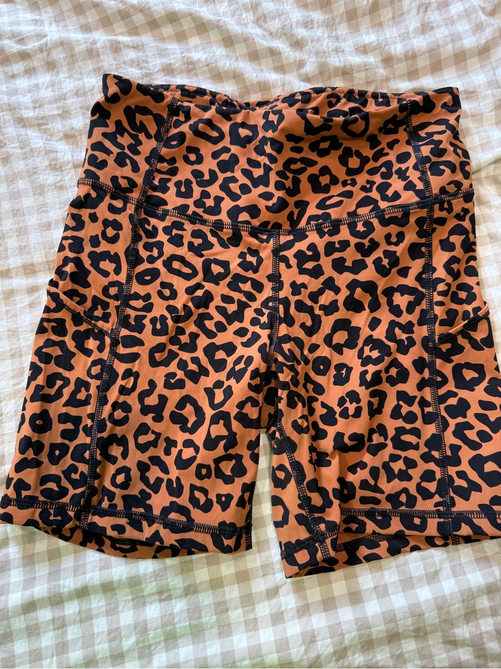 CRZ YOGA Leopard Print High-Waist Bike Shorts - Rust & Black